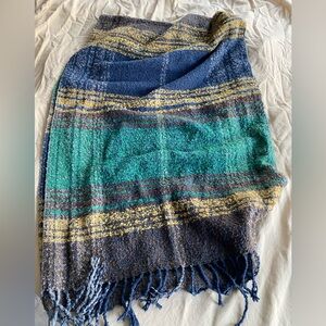 Ruyi Speckled Plaid Fringed Rectangular Scarf/Shawl/Wrap  72”  X 23”